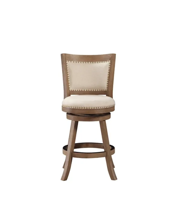 Bar Stools & Counter Height Stools-Kirkland's Home Linen And Driftwood Nailhead Swivel Counter Stool Ivory