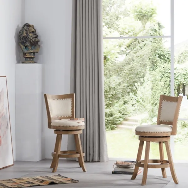 Bar Stools & Counter Height Stools-Kirkland's Home Linen And Driftwood Nailhead Swivel Counter Stool Ivory