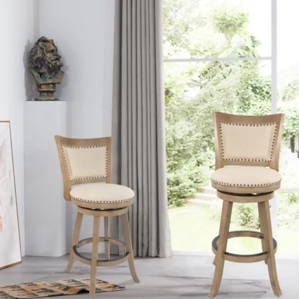 Bar Stools & Counter Height Stools-Kirkland's Home Linen And Driftwood Nailhead Swivel Counter Stool Ivory