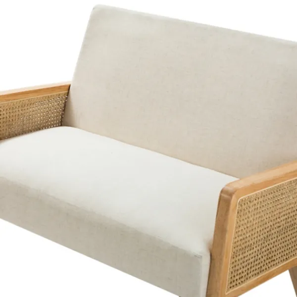 Sofas & Loveseats-Kirkland's Home Linen And Rattan Loveseat Ivory