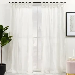 Curtains & Drapes-Kirkland's Home Linen Braided Top Curtain Panel Set, 84 In. White