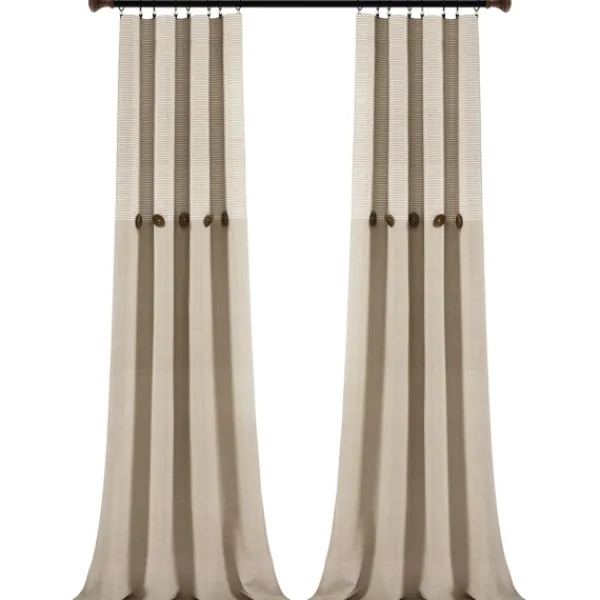 Curtains & Drapes-Kirkland's Home Linen Button And Stripe Curtain Panel Set, 95 In. Tan/White