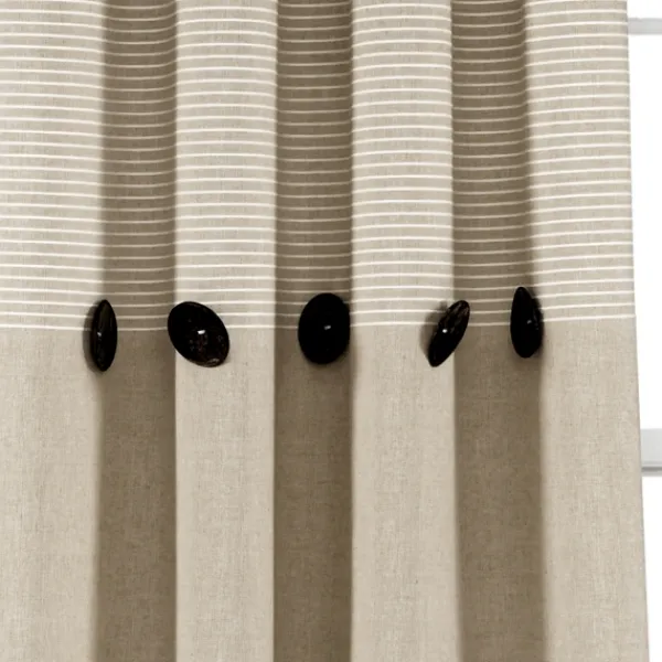 Curtains & Drapes-Kirkland's Home Linen Button And Stripe Curtain Panel Set, 84 In. Tan/White