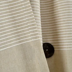Curtains & Drapes-Kirkland's Home Linen Button And Stripe Curtain Panel Set, 84 In. Tan/White