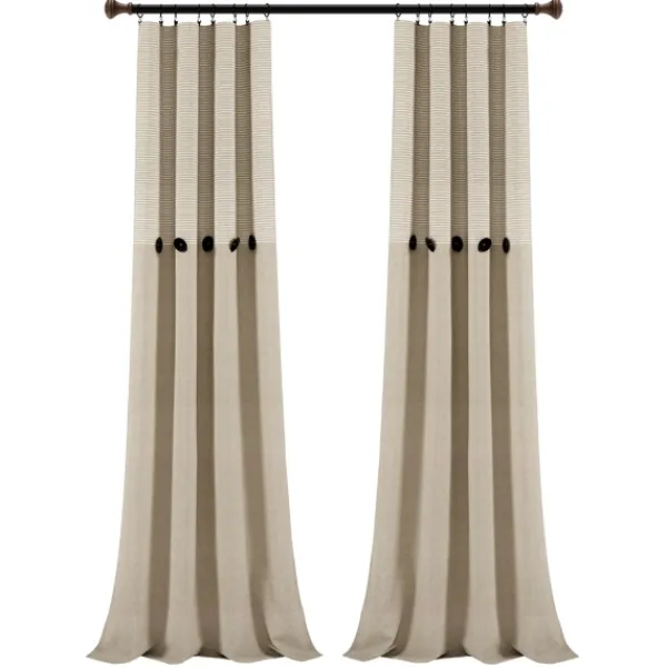 Curtains & Drapes-Kirkland's Home Linen Button And Stripe Curtain Panel Set, 84 In. Tan/White