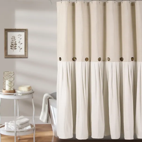 Shower Curtains-Kirkland's Home Linen Button Shower Curtain Tan