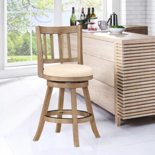 Bar Stools & Counter Height Stools-Kirkland's Home Linen Slat Back Swivel Counter Stool Ivory