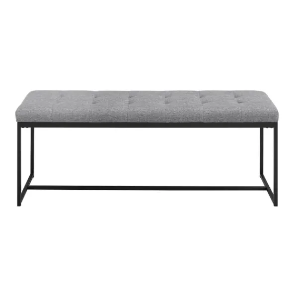 Benches & Ottomans-Kirkland's Home Linen Tufted Bench With Metal Base Gray