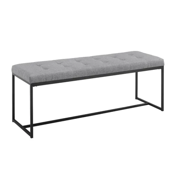 Benches & Ottomans-Kirkland's Home Linen Tufted Bench With Metal Base Gray