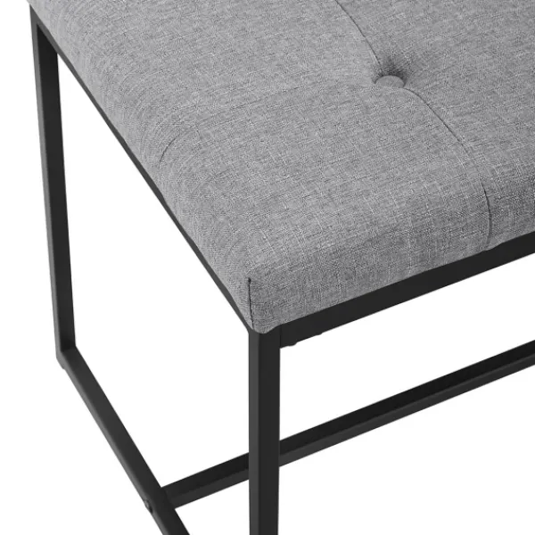 Benches & Ottomans-Kirkland's Home Linen Tufted Bench With Metal Base Gray