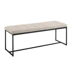 Benches & Ottomans-Kirkland's Home Linen Tufted Bench With Metal Base Tan
