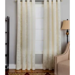 Curtains & Drapes-Kirkland's Home Linen Woven Single Curtain Panel, 84 In. Ivory