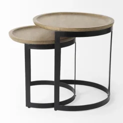 Accent & End Tables-Kirkland's Home Lipped Mango Wood Nesting Accent Tables, Set Of 2