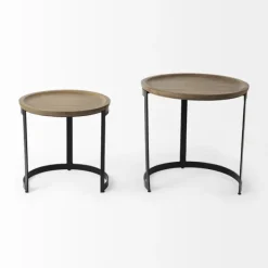 Accent & End Tables-Kirkland's Home Lipped Mango Wood Nesting Accent Tables, Set Of 2