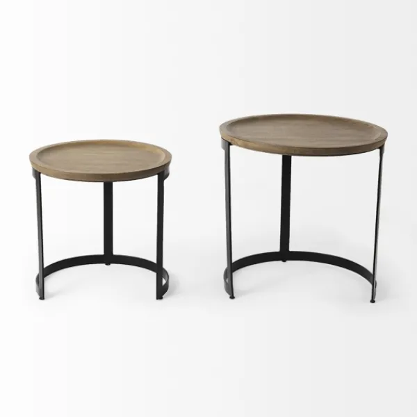 Accent & End Tables-Kirkland's Home Lipped Mango Wood Nesting Accent Tables, Set Of 2