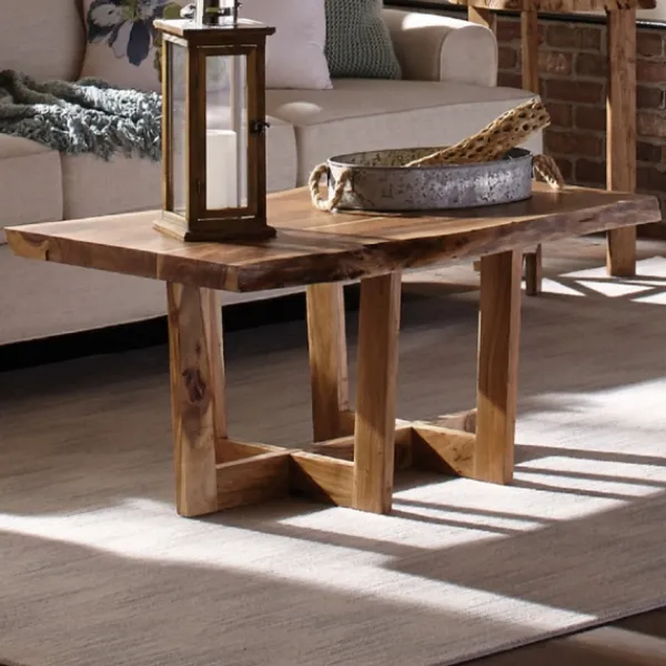 Coffee Tables-Kirkland's Home Live Edge Coffee Table With Crossed Legs, 42 In. Tan