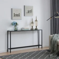 Console Tables-Kirkland's Home Long Metal Mirrored Top Console Table Black
