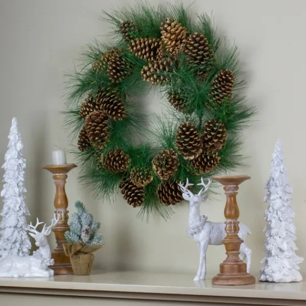 Wreaths-Kirkland's Home Long Pine Needle And Pinecone Wreath Green/Brown