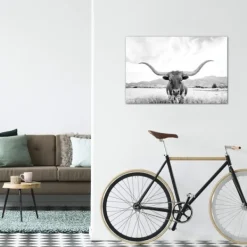 Canvas Art-Kirkland's Home Longhorn Giclee Canvas Art Print Black/White/Gray