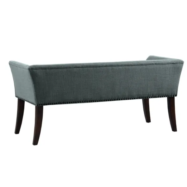 Benches & Ottomans-Kirkland's Home Low Back Flared Nailhead Trim Bench Blue