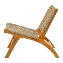 Accent Chairs-Kirkland's Home Low Slung Woven Teakwood Accent Chair Tan