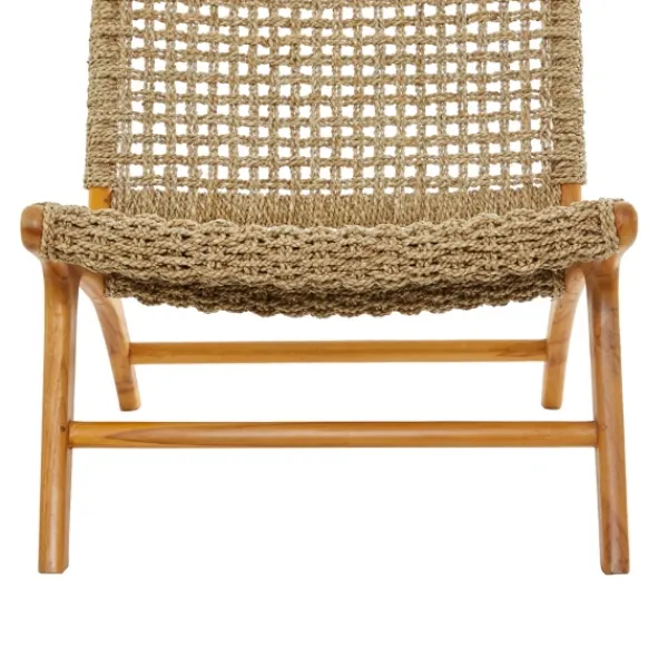 Accent Chairs-Kirkland's Home Low Slung Woven Teakwood Accent Chair Tan