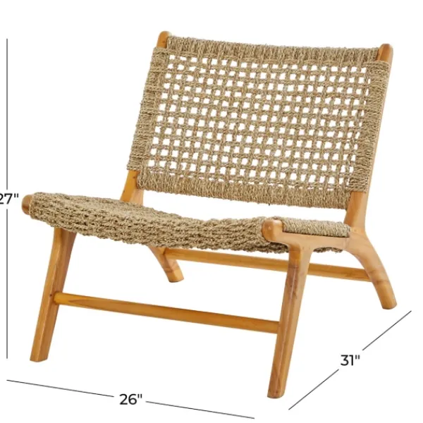 Accent Chairs-Kirkland's Home Low Slung Woven Teakwood Accent Chair Tan