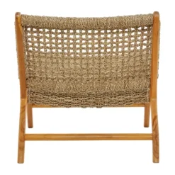 Accent Chairs-Kirkland's Home Low Slung Woven Teakwood Accent Chair Tan