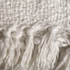 Blankets & Throws-Kirkland's Home Luxe Knit Fringed Throw Ivory