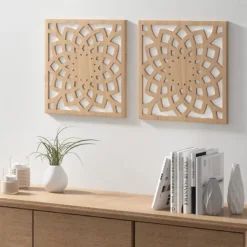 Wall Plaques-Kirkland's Home Madison Park Wood Lotus Wall Plaques, Set Of 2 Brown/White