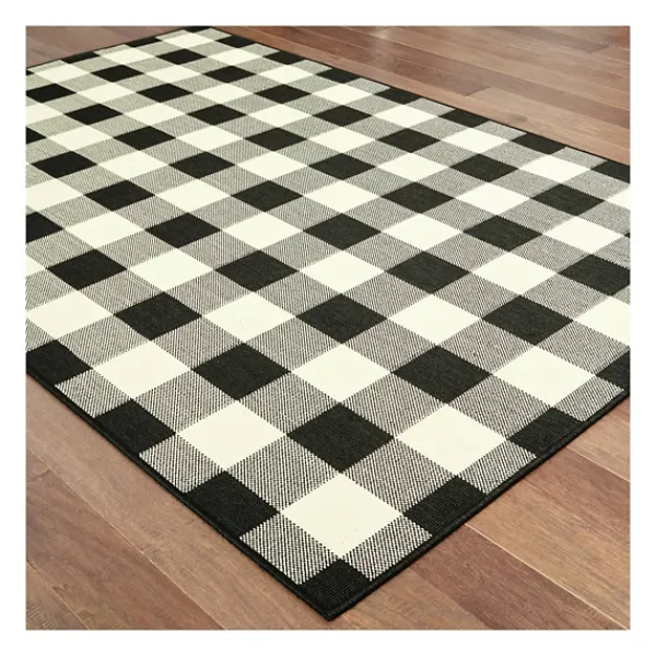 Outdoor Rugs-Kirkland's Home Madura Buffalo Check Outdoor Area Rug, 6X9 Black/White