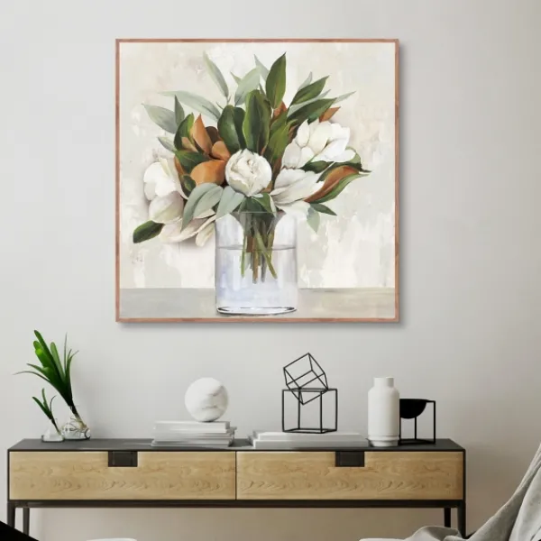 Canvas Art-Kirkland's Home Magnolia Bouquet Framed Canvas Art Print Ivory/Green