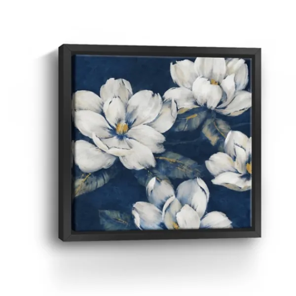 Framed Art-Kirkland's Home Magnolias Indigo Framed Giclee Canvas Art Print White/Blue/Yellow