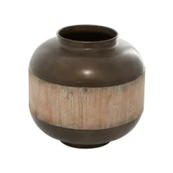 Decorative Bowls & Jars-Kirkland's Home Mahogany Wood And Metal Jar With Lid, 14 In. Brown/Tan