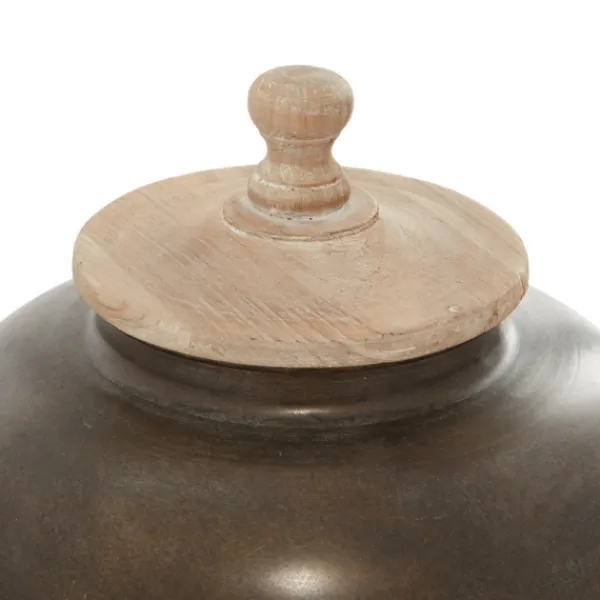 Decorative Bowls & Jars-Kirkland's Home Mahogany Wood And Metal Jar With Lid, 14 In. Brown/Tan