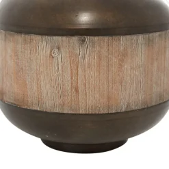 Decorative Bowls & Jars-Kirkland's Home Mahogany Wood And Metal Jar With Lid, 14 In. Brown/Tan