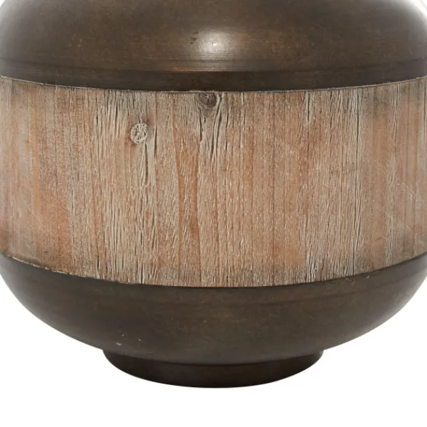 Decorative Bowls & Jars-Kirkland's Home Mahogany Wood And Metal Jar With Lid, 14 In. Brown/Tan