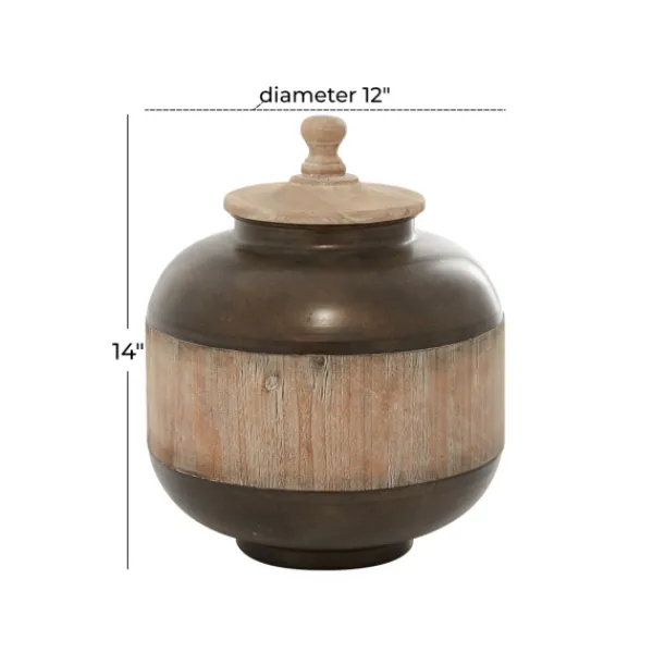 Decorative Bowls & Jars-Kirkland's Home Mahogany Wood And Metal Jar With Lid, 14 In. Brown/Tan