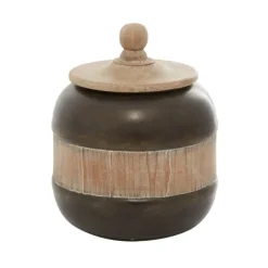 Decorative Bowls & Jars-Kirkland's Home Mahogany Wood And Metal Jar With Lid, 11 In. Brown/Tan