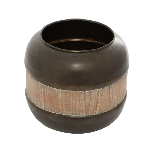 Decorative Bowls & Jars-Kirkland's Home Mahogany Wood And Metal Jar With Lid, 11 In. Brown/Tan