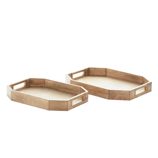 Decorative Trays-Kirkland's Home Mahogany Wood Grid Mesh Decorative Trays, Set Of 2 Brown