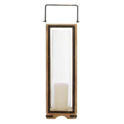 Lanterns-Kirkland's Home Mango Wood Frame Lantern, 31 In. Brown