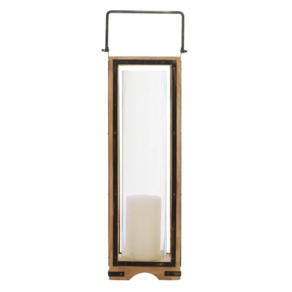 Lanterns-Kirkland's Home Mango Wood Frame Lantern, 31 In. Brown