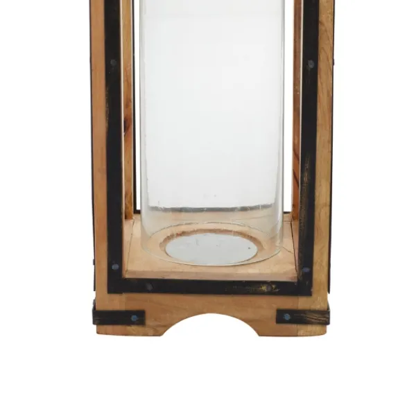 Lanterns-Kirkland's Home Mango Wood Frame Lantern, 31 In. Brown