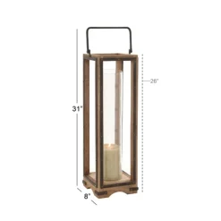 Lanterns-Kirkland's Home Mango Wood Frame Lantern, 31 In. Brown