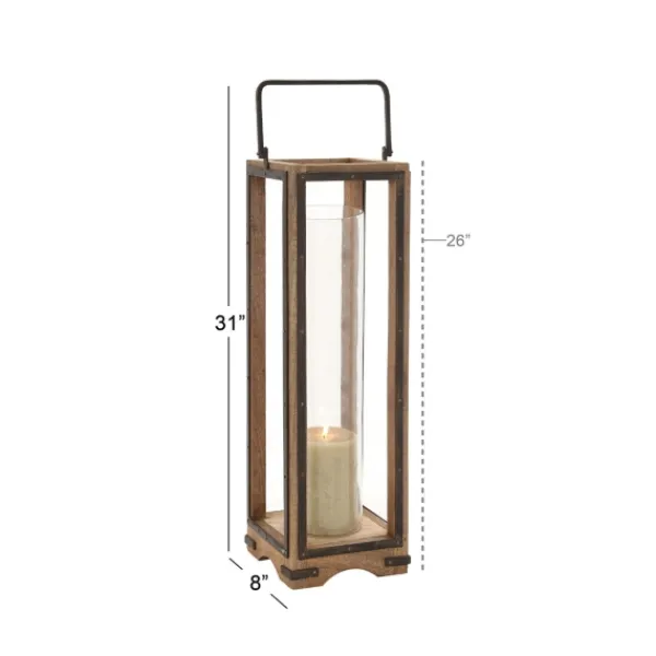 Lanterns-Kirkland's Home Mango Wood Frame Lantern, 31 In. Brown
