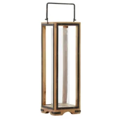 Lanterns-Kirkland's Home Mango Wood Frame Lantern, 31 In. Brown
