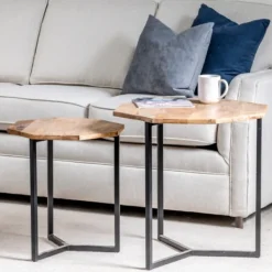 Accent & End Tables-Kirkland's Home Mango Wood Nesting Accent Tables, Set Of 2 Tan