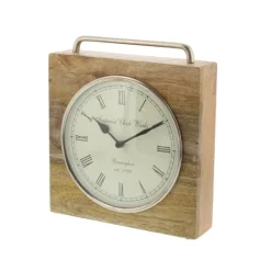 Decorative Accents-Kirkland's Home Mango Wood Square Handled Tabletop Clock Brown
