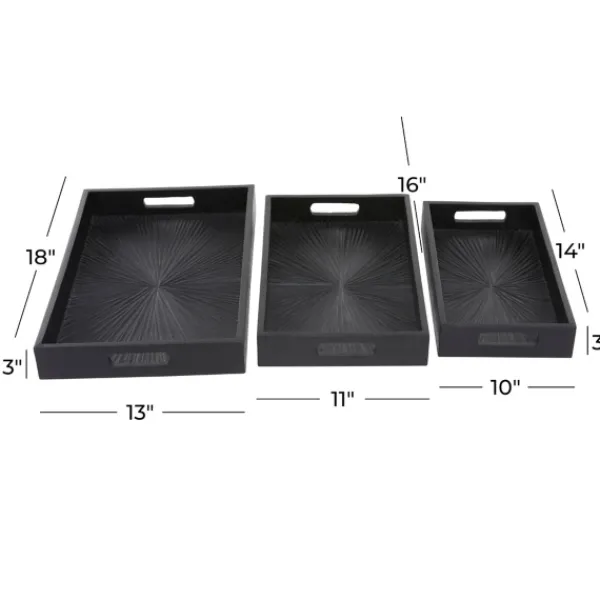 Decorative Trays-Kirkland's Home Mango Wood Trays, Set Of 3 Black
